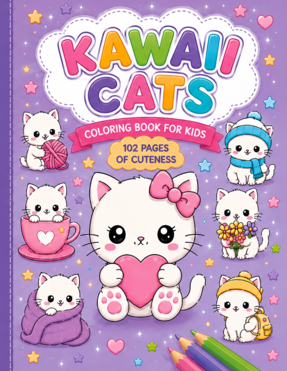 Kawaii Cats: Coloring Book for Kids: 50 Cute and Easy Kittens to Color