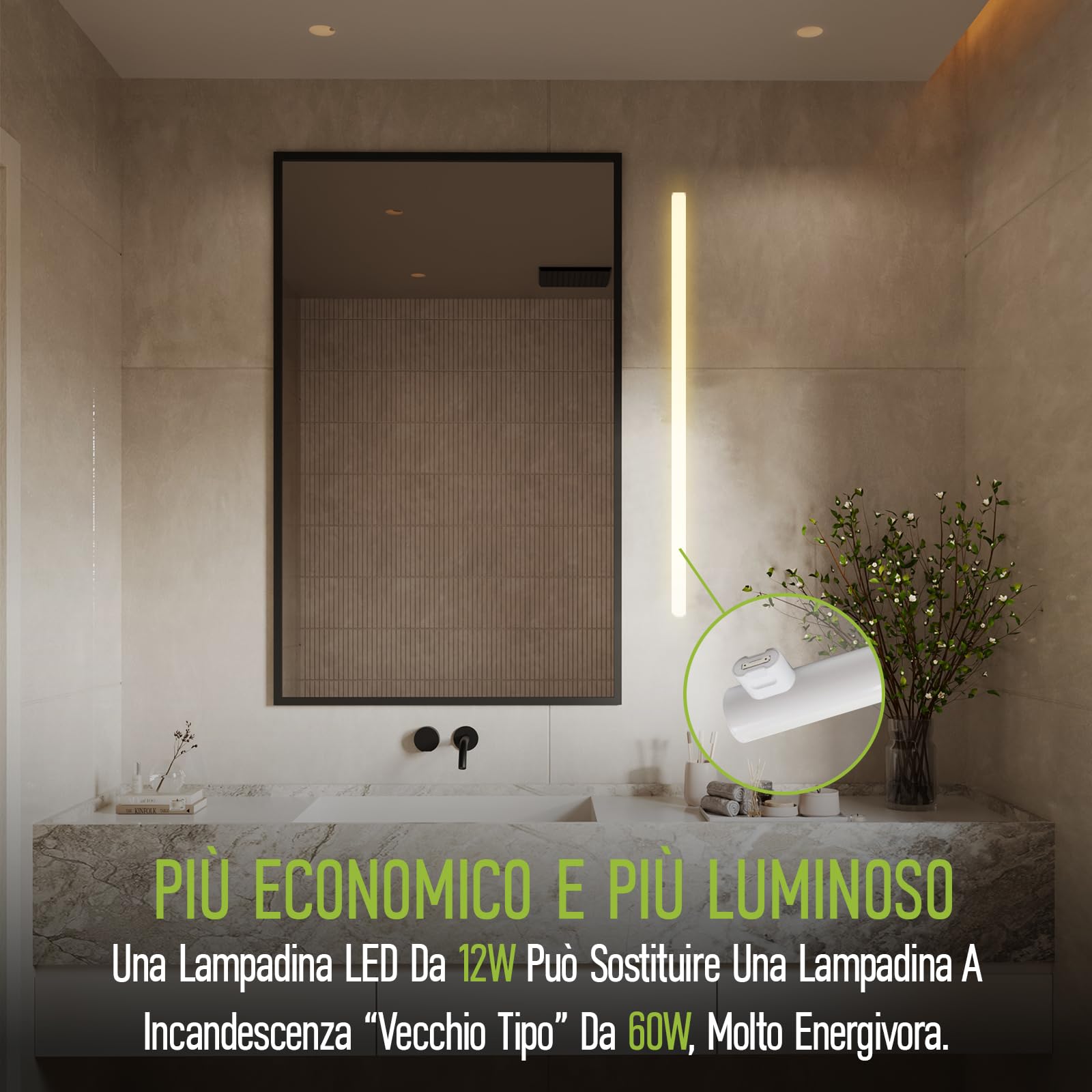 Lampadina LED S14S 12W Equivalente a 90W 1100LM Bianca Calda 2700K Lampadina LED Lineare Ø30mm x 500mm Angolo di Diffusione 180° Non Dimmerabile 230V PC