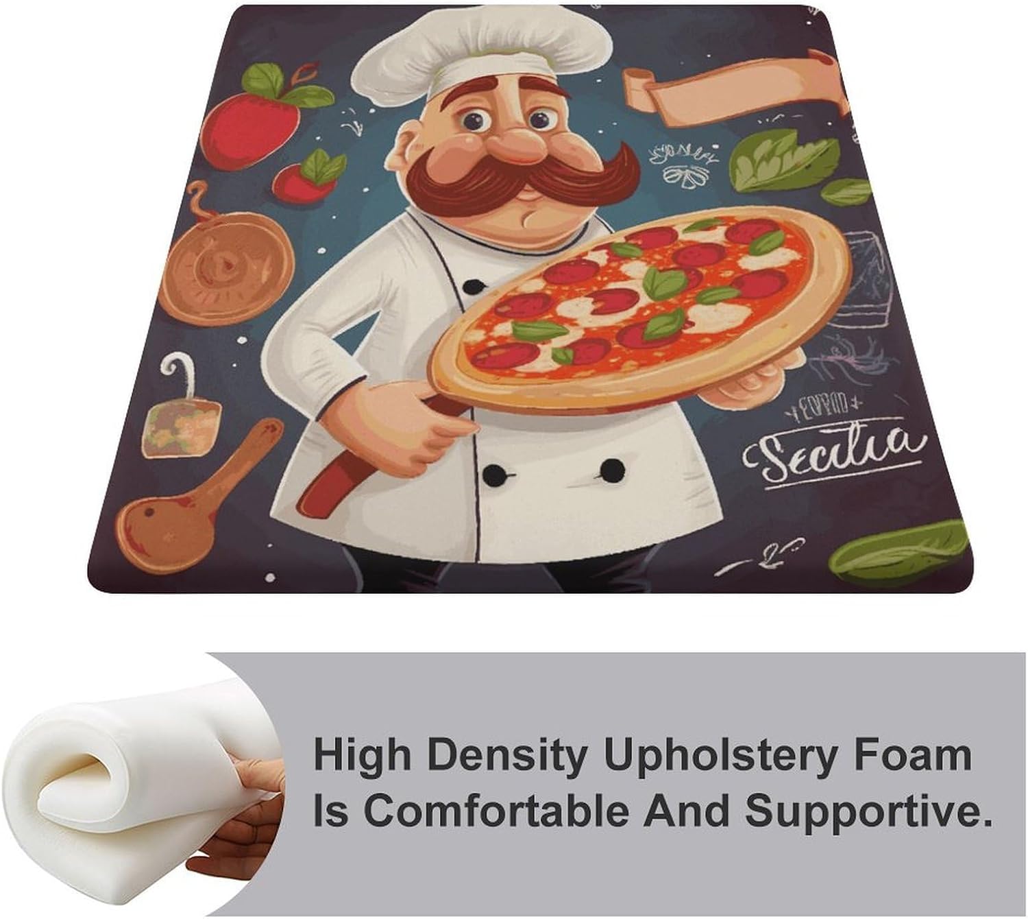 Chef Pizza Chair Cushion Floor Pillow Stool Cushion | Cushions with Removable Cover with Square Memory for for Chair Living Room Balcony Office Sofa,13.8*15*1.2 Inch