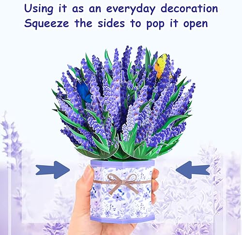 Miniatura 4 de Tarjeta desplegable de ramo de lavanda, tarjeta de felicitación de flores 3D con sobre para cualquier ocasión, cumpleaños, día de la madre,
