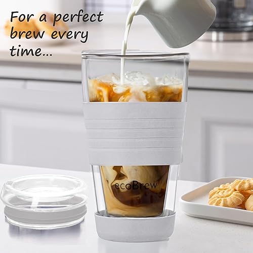 Vista 4 de 16oz Double Wall All Glass Tumbler with Lid, Dishwasher Safe & Microwavable Glass Travel Mug, Clear Coffee Tumbler To Go, Reusable Ceramic Cup for