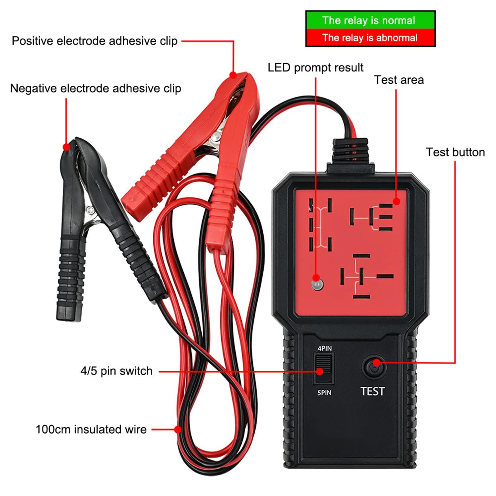 Testeur De Relais Automobile - Outil Diagnostic 12V Avec Pinces Crocodiles - Indicateur LED Vert/rouge - Pour Dépannage Circuit - 6