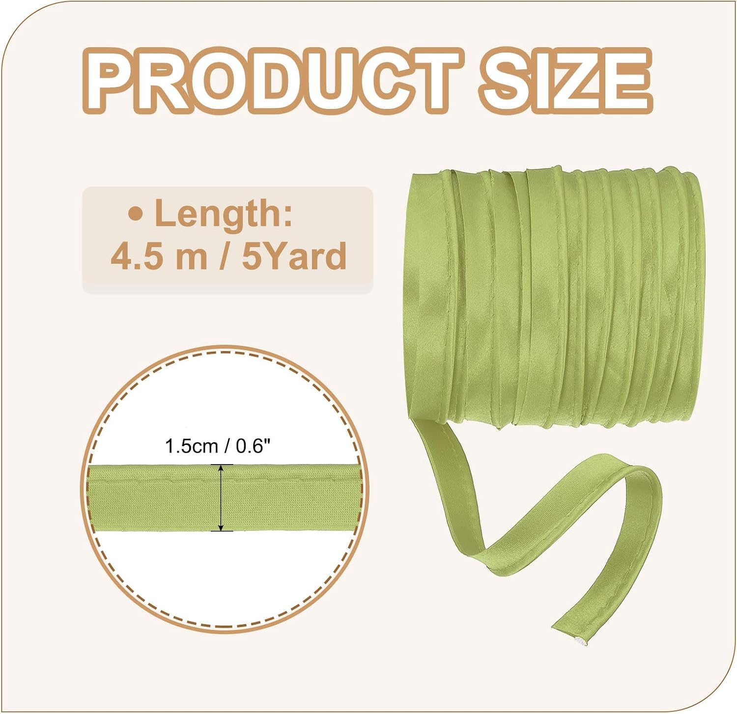 YELARXI Maxi Piping Bias Tape, 5 Yards Piping Trim with Cord Satin Binding Lip Cord Trim Fit for Sewing Garment Webbing Trimming Crafts Decorating - (Green)
