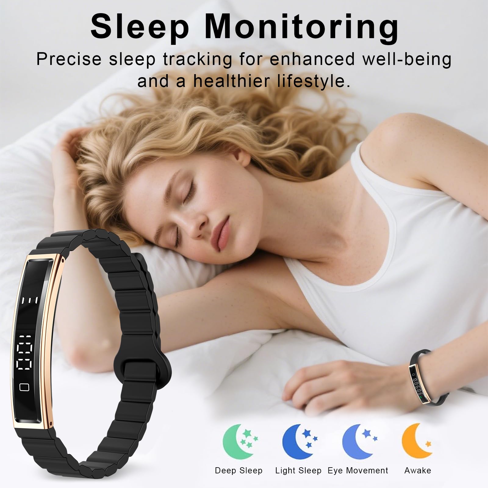 Efolen Smart Bracelet for Women,Ultralight Fitness Tracker Smart Wristband with Heart Rate/Blood Oxygen/Sleep Monitor/Pedometer,Slim Smartwatch for Android iPhone,Activity Tracker,2 Band,Gold+Black