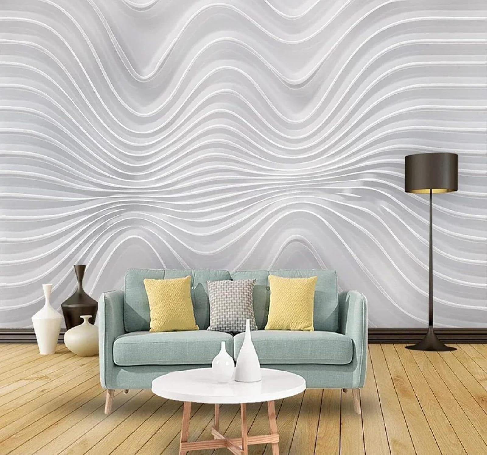 XLMING Abstract Three Dimensional White Curves Stripes 3D Wallpaper Luxury Home Dining Decor Paste Sofa Living Room The Wall for Bedroom Mural-250cm×170cm