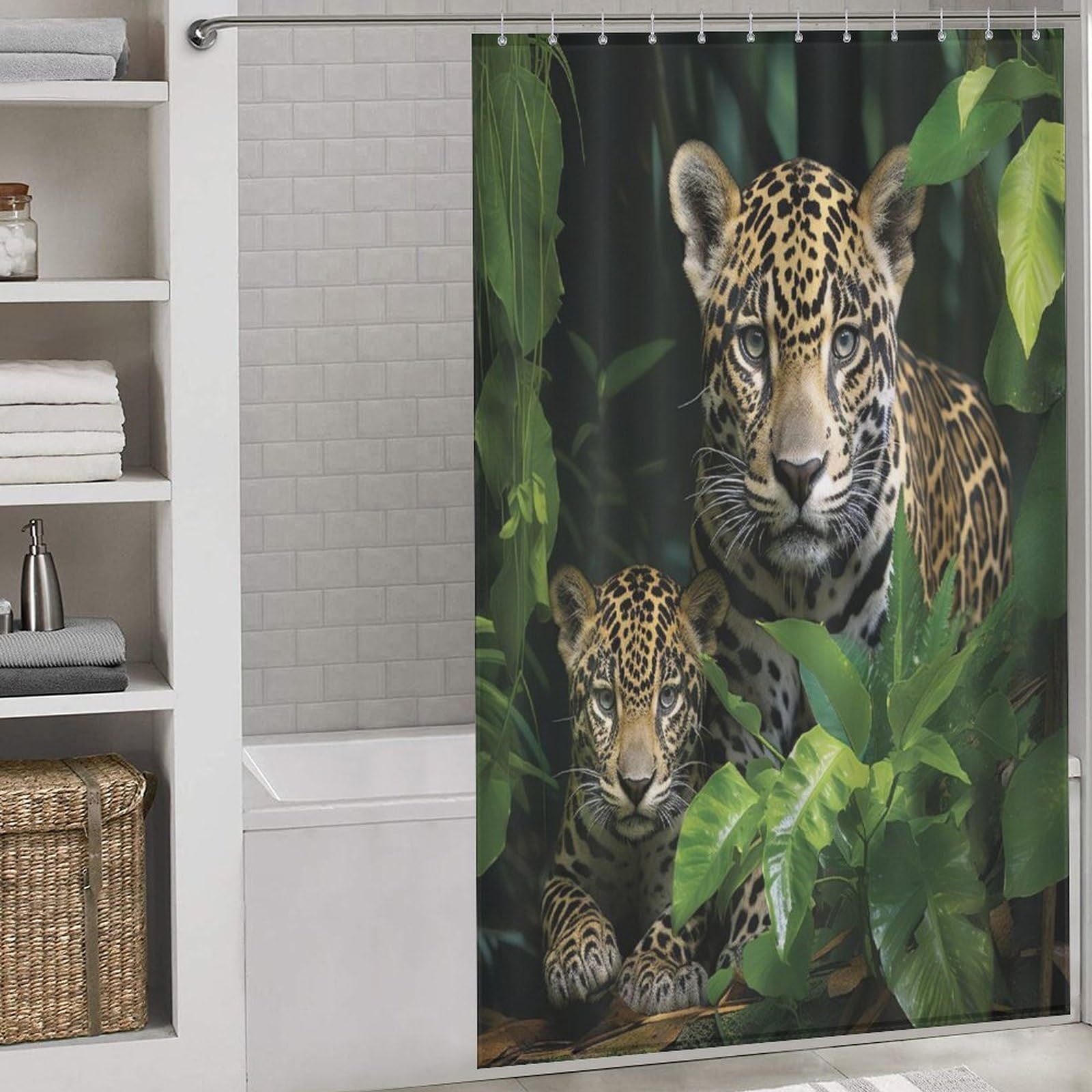 Rideau de douche léopard rideau de baignoire imperméable lavable 140x183cm