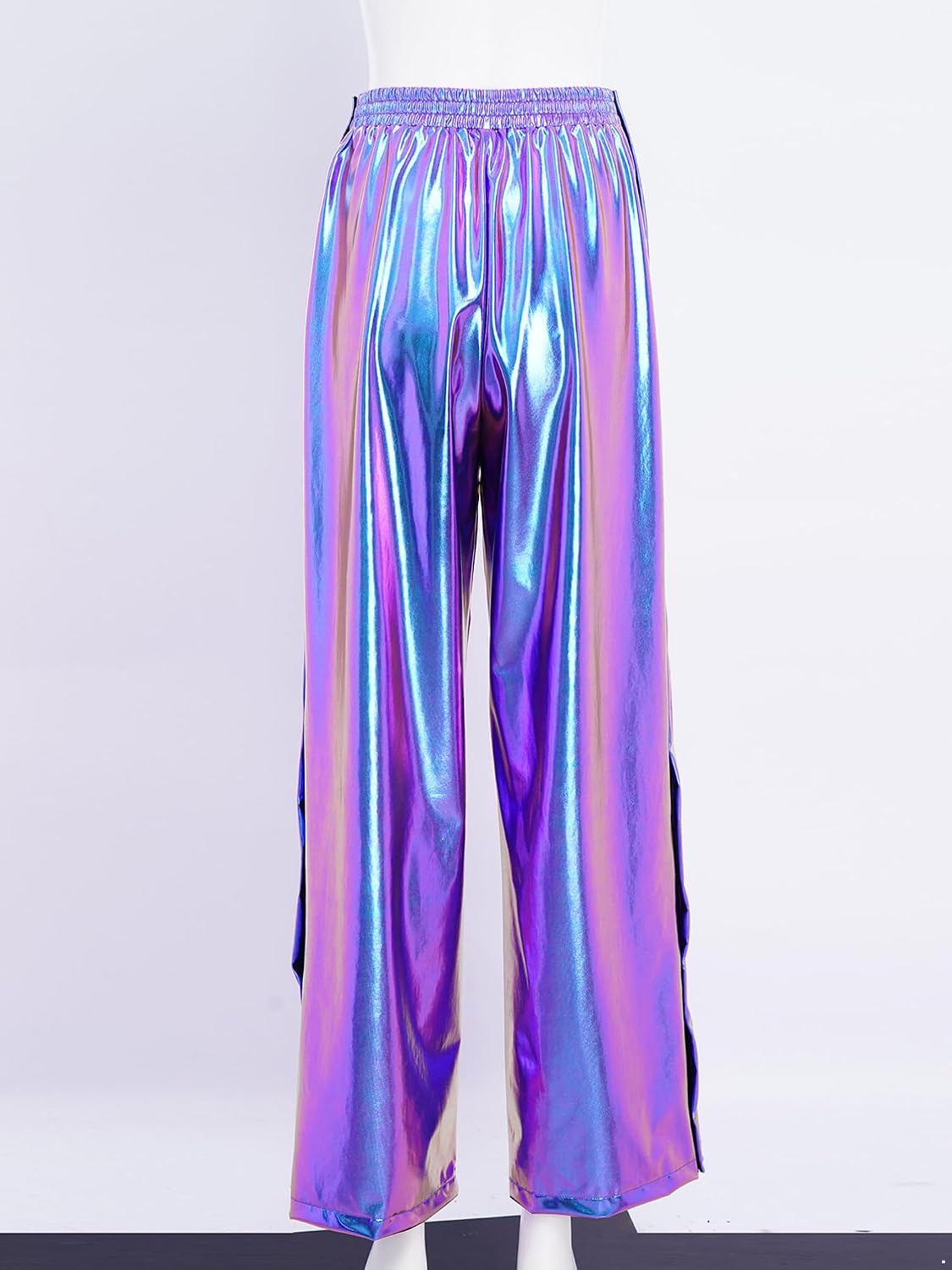 dPois Womens Shiny Jazz Dance Pants Tear Away Full Side Hook-and-Loop Hip Hop Streetwear