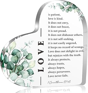 Bible Verse 1 Corinthians 13:4-8 Christian Gifts for Women, Christian Shelf Decor, Acrylic Heart Decorative with Love Quotes, Plaque for Anniversary, Wedding Gifts, Inspiration Religious Gifts for Her