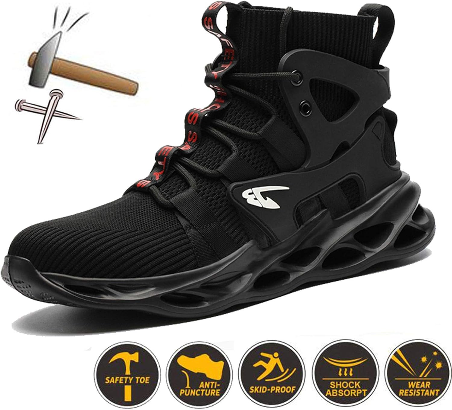 Safety Boots, High-top, Soft and Breathable Men's Steel Toe, Puncture-Proof and Foot Protection, Construction Outdoo (Color : Gray, Size : 11 US)