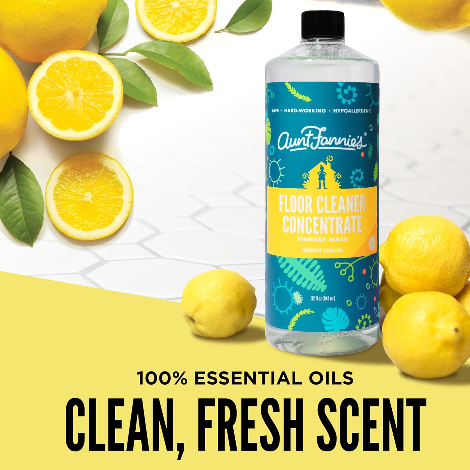 Aunt Fannie's Floor Cleaner Vinegar Wash Concentrate - Multi-Surface Cleaner, 32 oz. (Single Bottle, Bright Lemon) : Health & Household