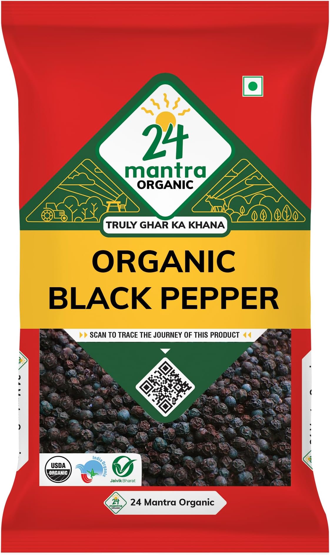24 Mantra Organic Black Pepper - 100gms | Pack of 1 | Chemical Free & Pesticides Free | Unadulterated | Rich Flavour