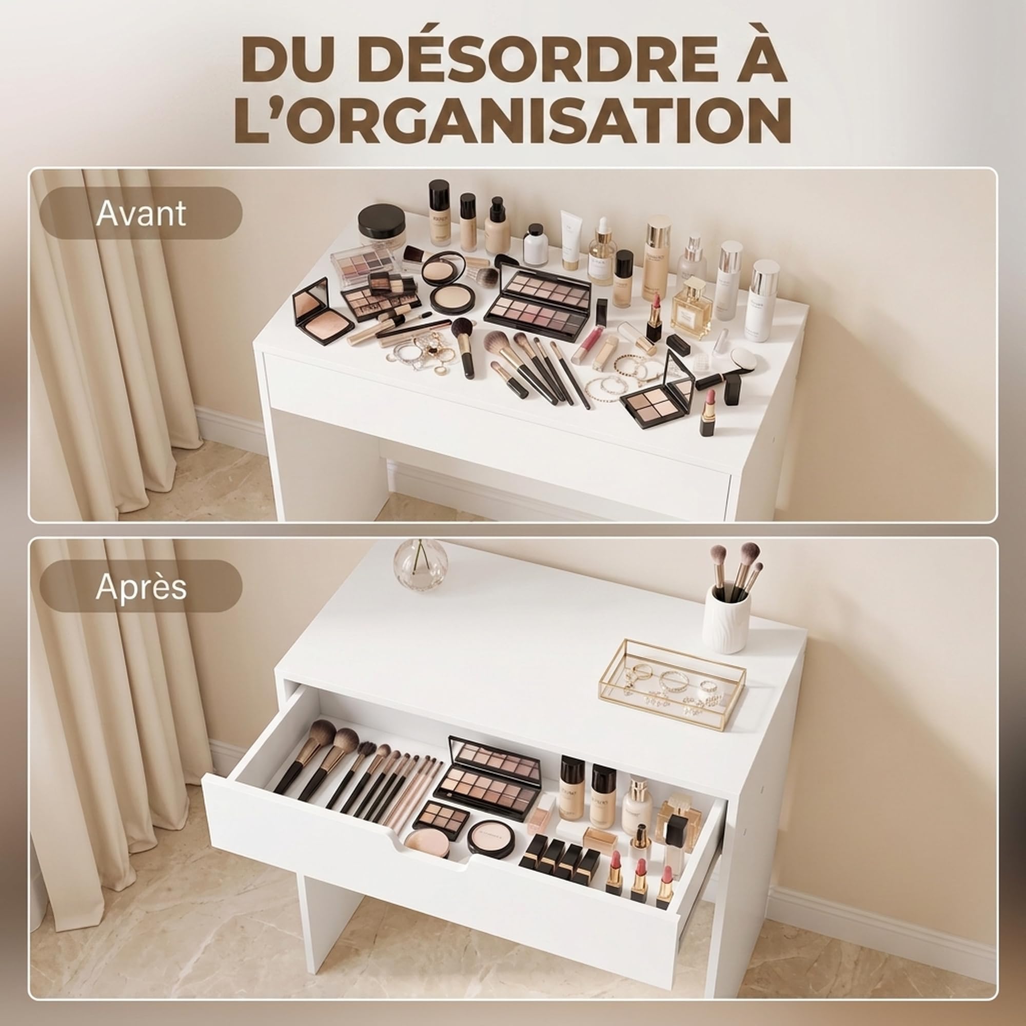 HOMCOM Coiffeuse avec Tiroir Moderne pour Chambre 75 x 40 x 75 cm Blanc