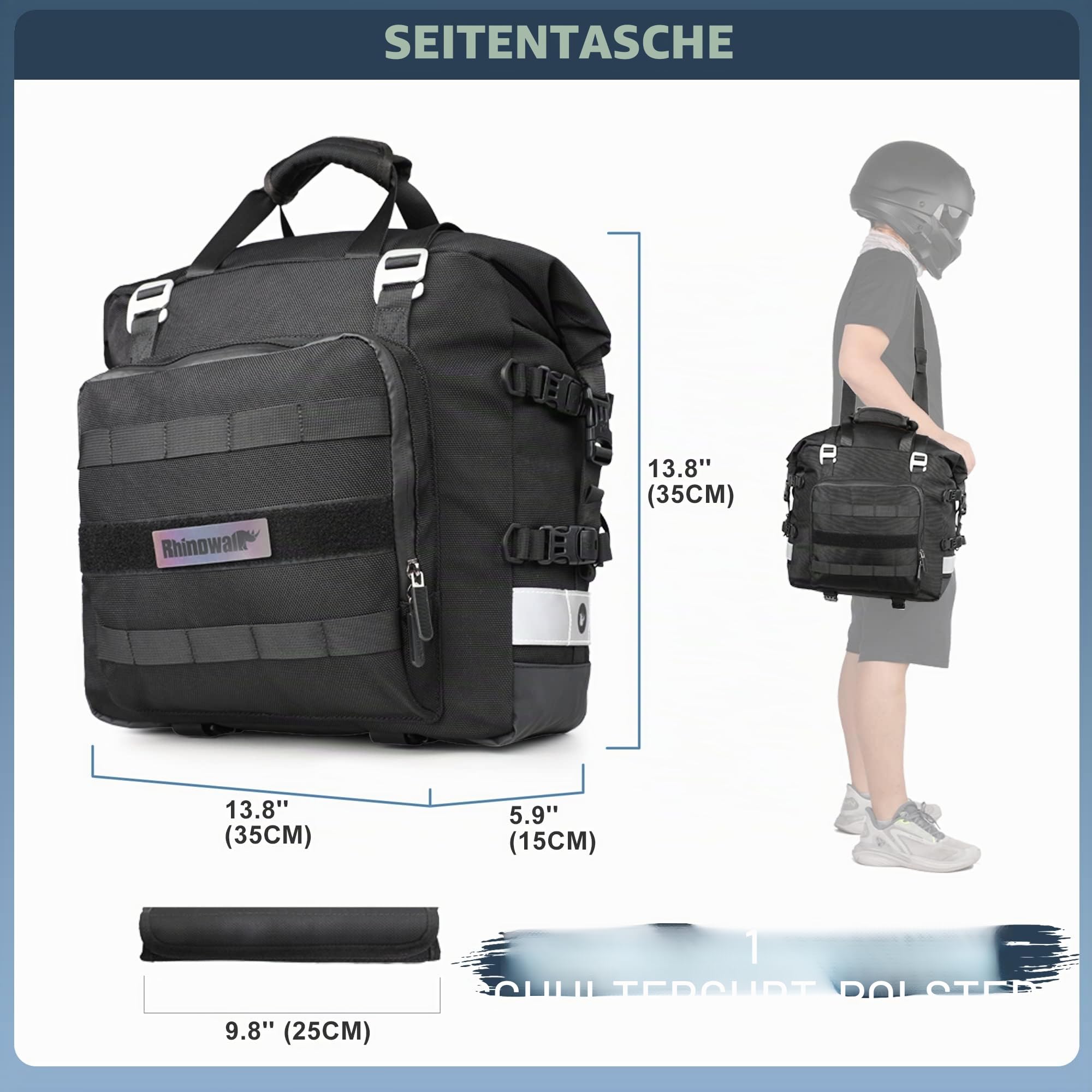 Rhinowalk Motorrad Satteltasche 20L Wasserdicht Motor Seitentasche Gepäcktasche Hecktasche Hinterradtasche (Schwarz)