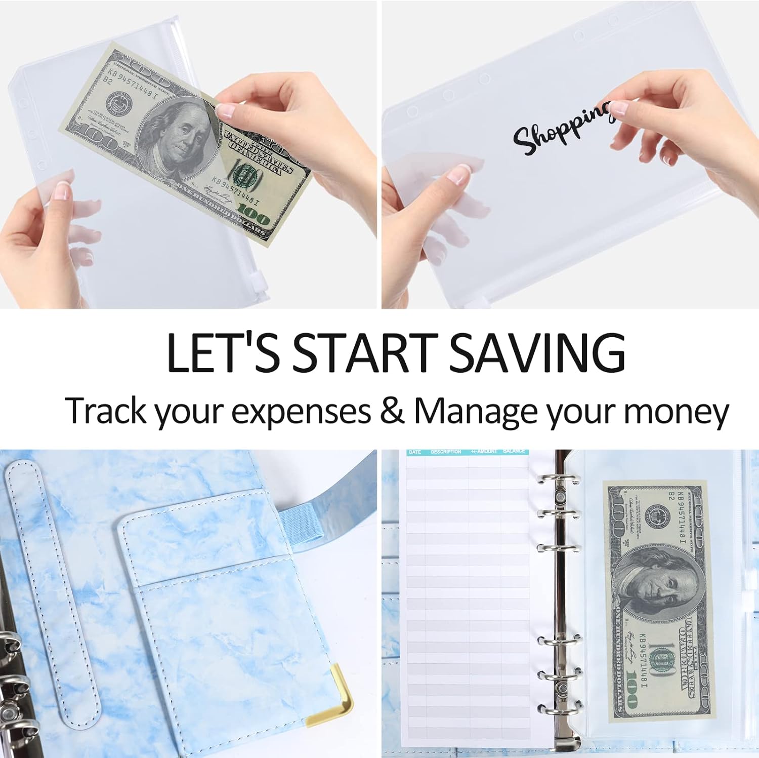 NJNRR A6 PU Leather Budget Binder, Money Organizer for Cash with 10Pcs Cash Envelopes, 12Pcs Expense Budget Sheets, 29 Categories Letter Label Stickers and 12Pcs Blank Label Stickers