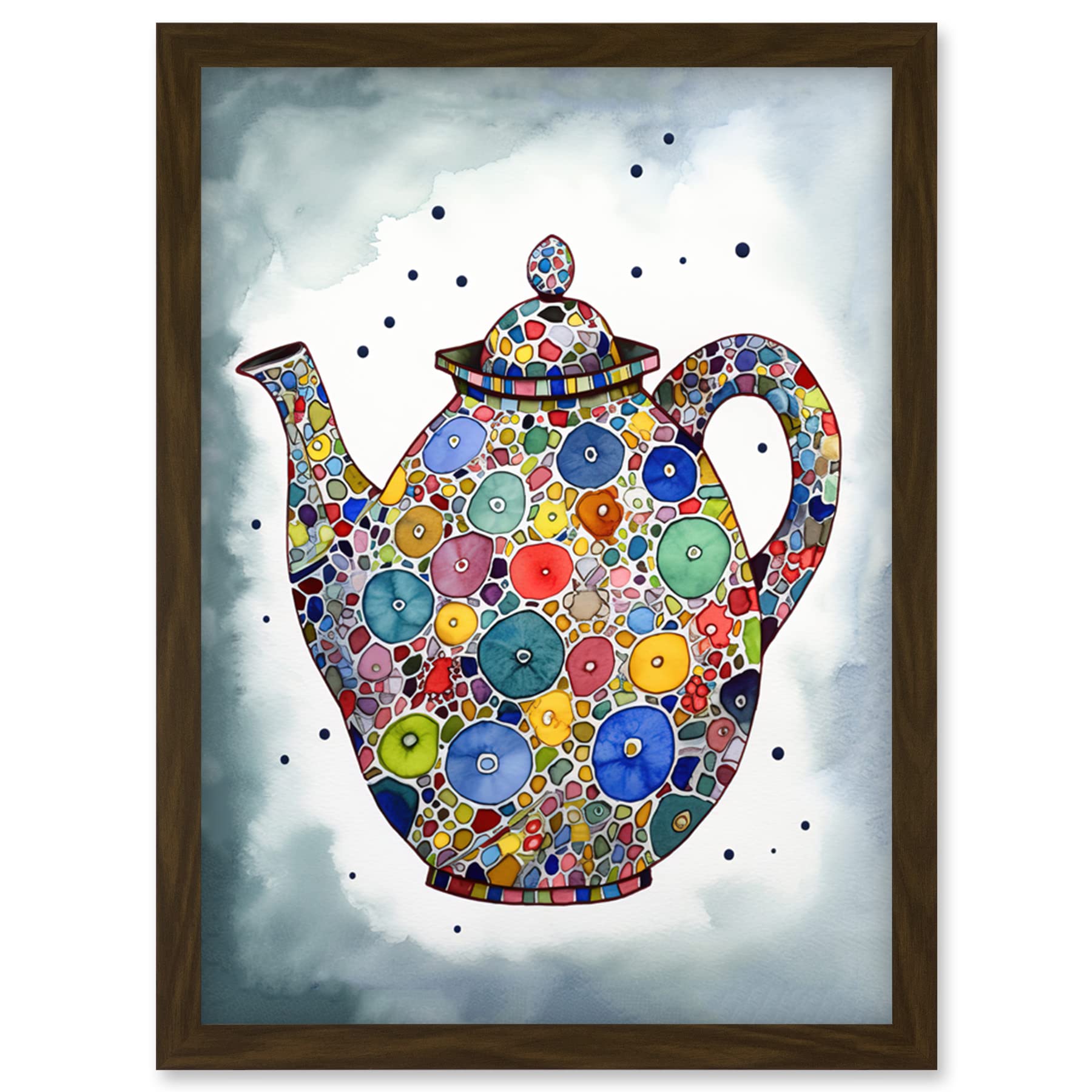 Artery8 Colourful Teapot Folk Art Kitchen Artwork Framed Wall Art Print A4