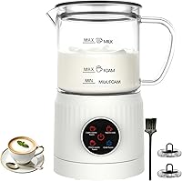 Casimhu 4-in-1 Electric Milk Frother & Steamer with LED Touch Screen, Ceramic Lining, 13.52oz Capacity for Lattes & Cappuccinos, White