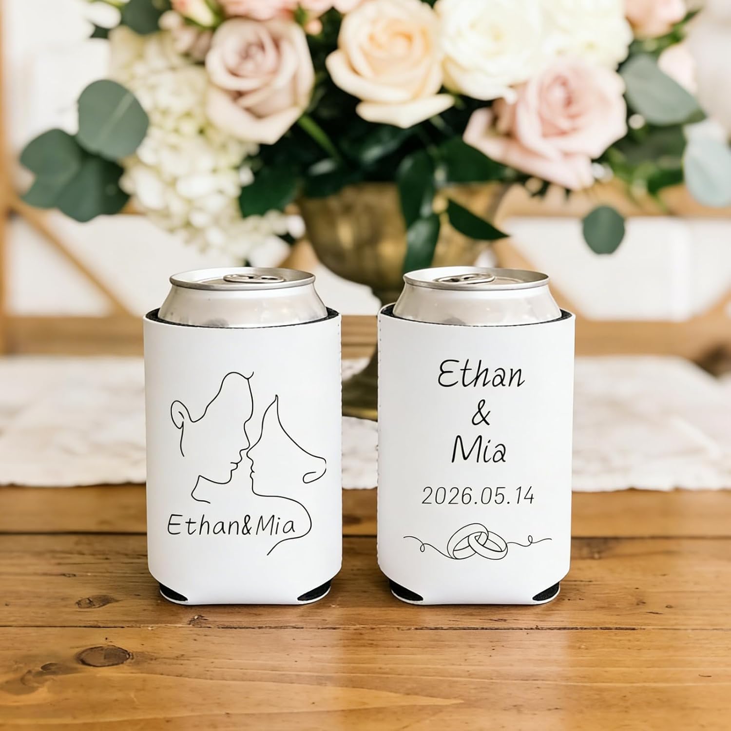 Custom Wedding Can Coolers 5-500 PC Monogram Can Holders Custom Drink Holders for Anniversary, Engagement (100)