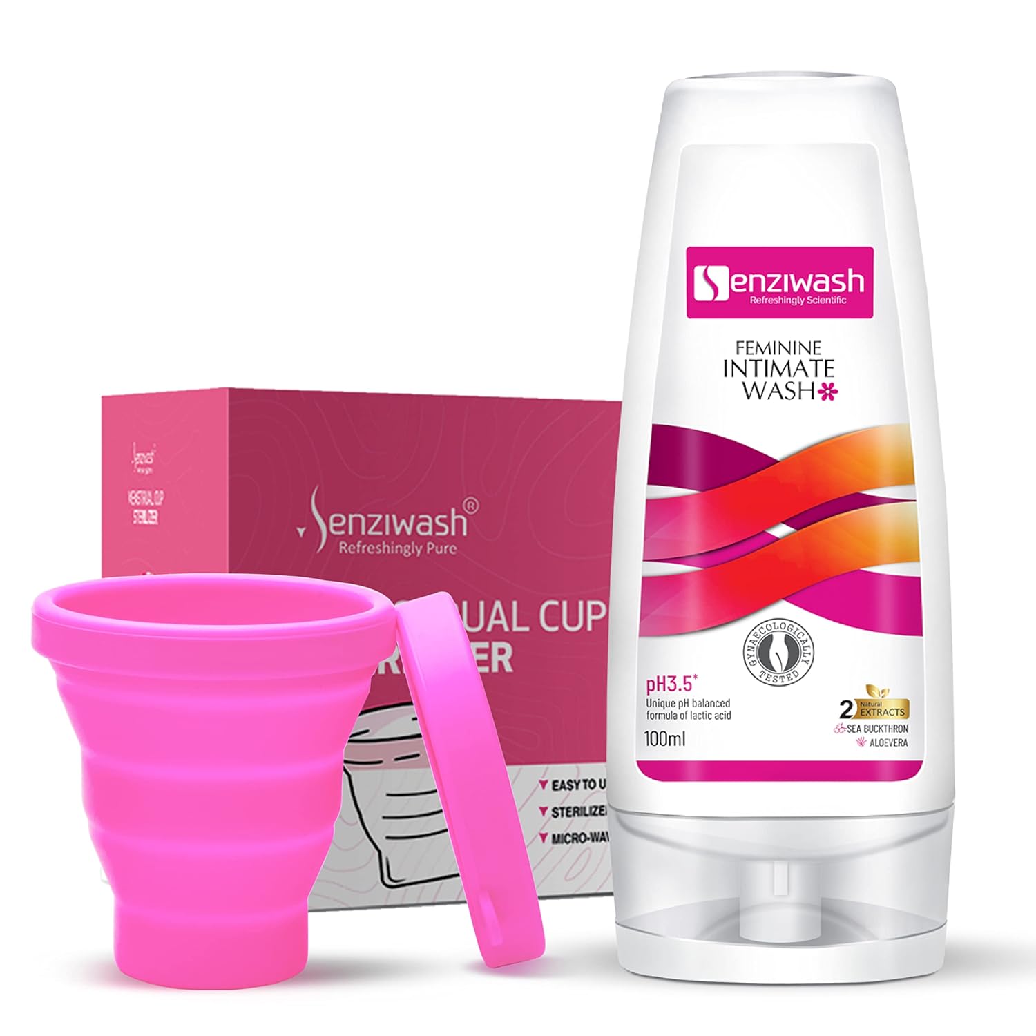 Senziwash Intimate Wash for Women(100ml) with Menstrual Cup Sterilizer