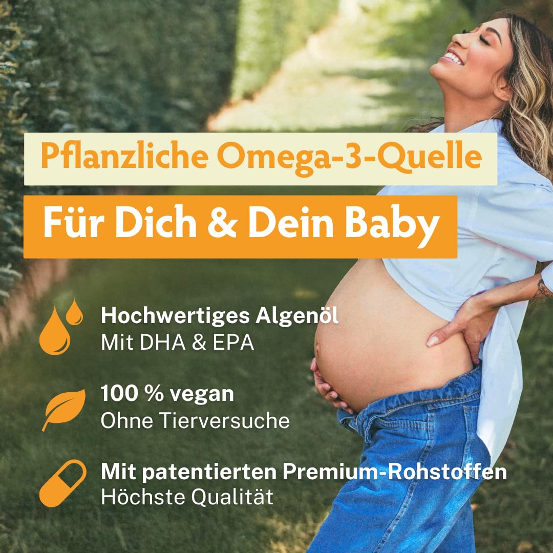 BabyFORTE Omega-3 Algenöl, optimales DHA & EPA Verhältnis, vegan, 180 Kapseln, Kinderwunsch Vitaminen kombinierbar