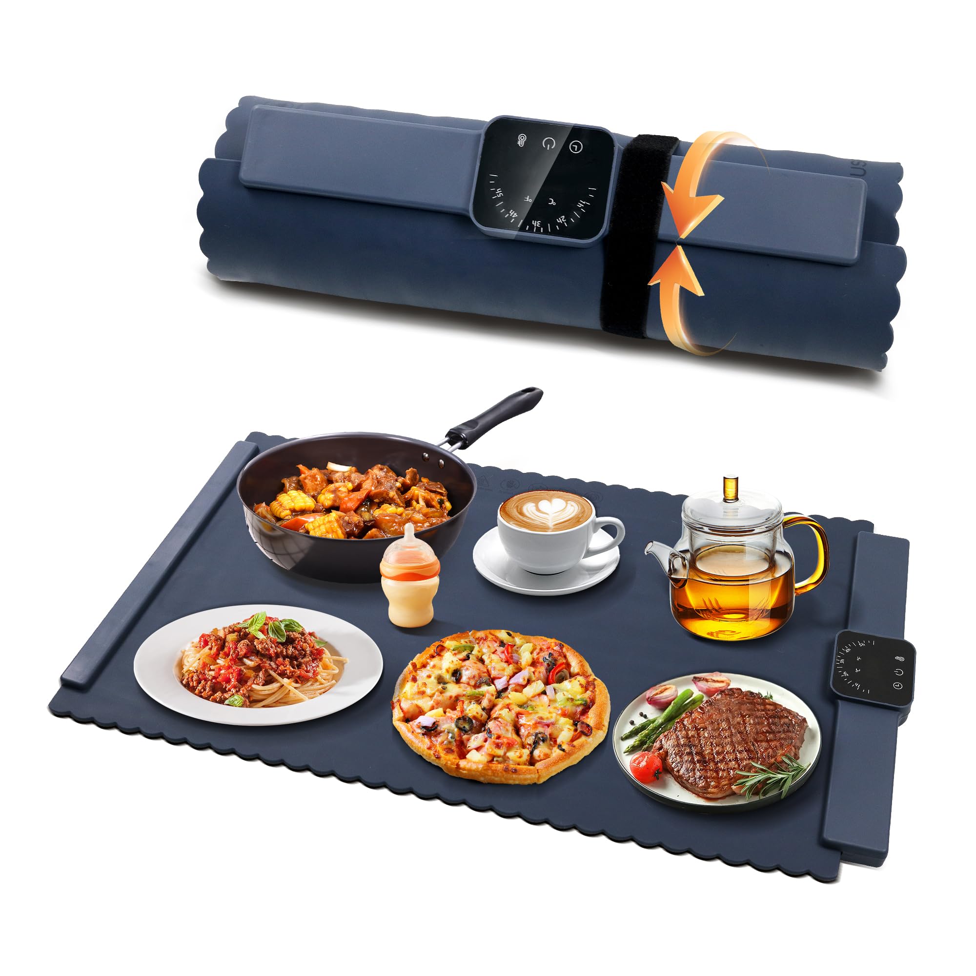 Full Surface Rapid Food Heating Mat - Adjustable Electric Warming Tray with 5 Temperature Settings & 4 Hours Timer, Silicone Food Warmer for Parties, Buffets, Home, Travel