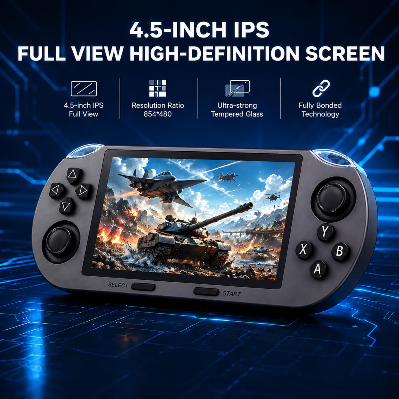 Whatsko Spielekonsole, Retro Konsole, Handheld Video Konsole mit 4.5 Zoll IPS Bildschirm und zahlreichen vorinstallierten Spielen, 64 GB, 3000 mAh, Video/Musik/E-Book/Fernseher (Schwarz)