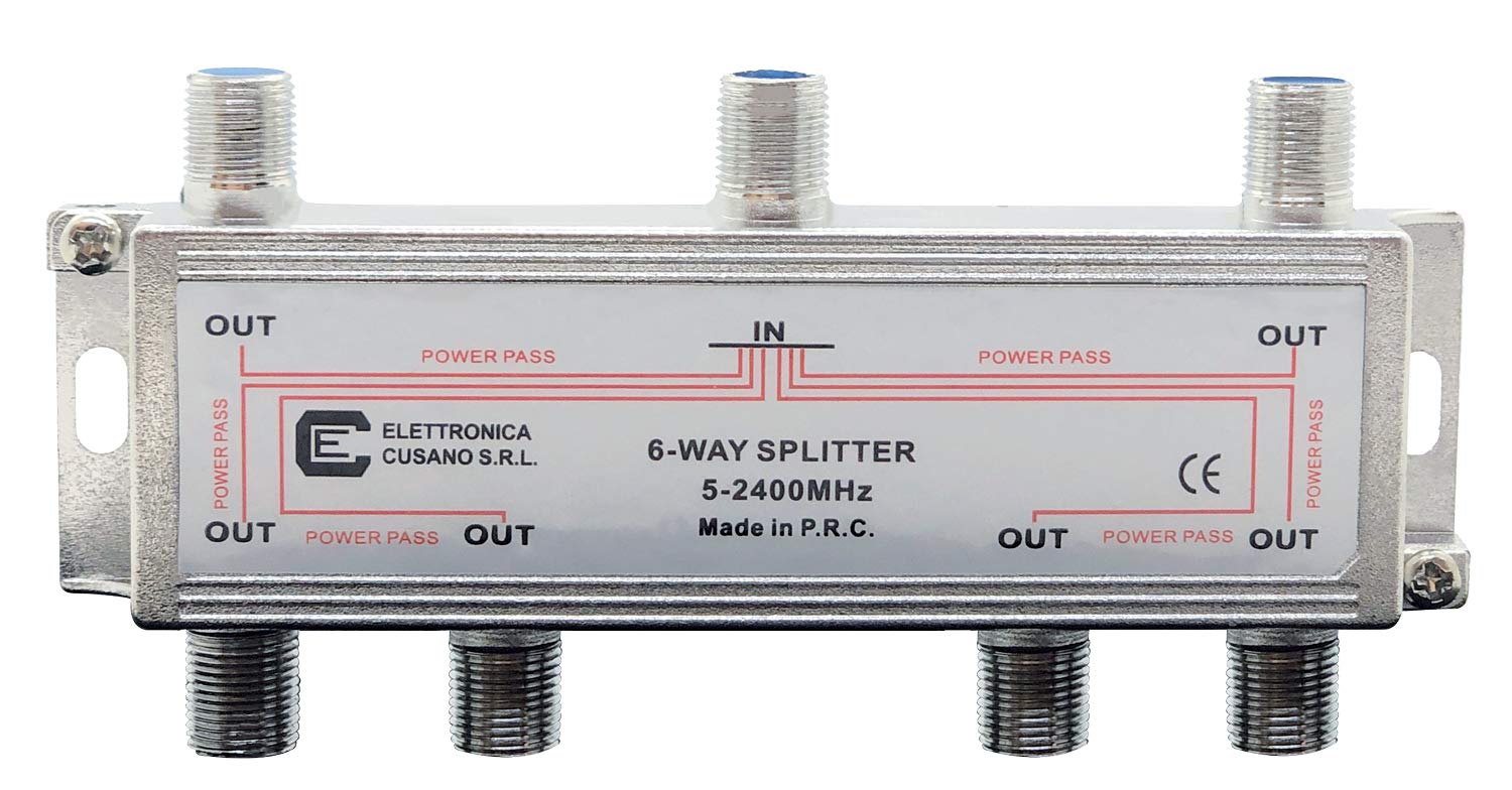 6633 - Splitter Satellitare 6 Vie, Partitore Antenna Tv da Interno con Connettore EFFE, Ripartitore Antenna Tv, Partitore Sky, Distributore di Segnale Tv, Frequenza da 5 a 2400 MHz, Made in P.R.C.
