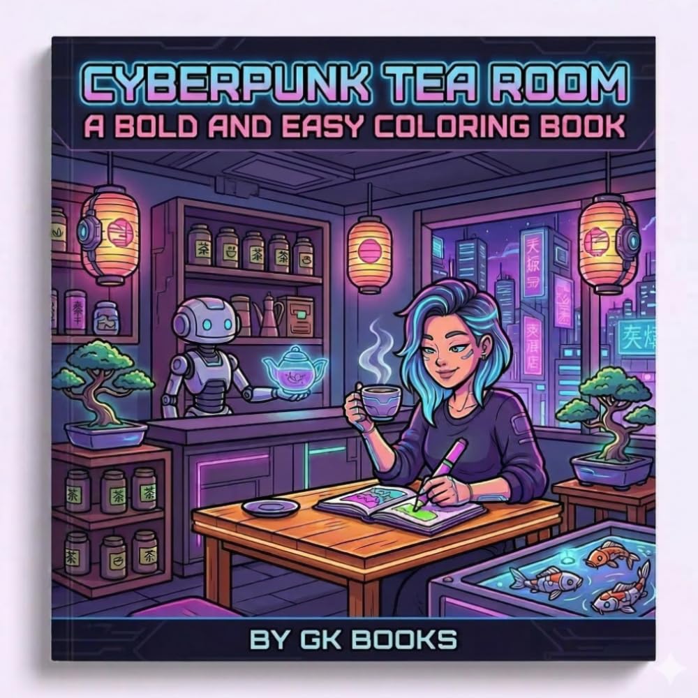 Cyberpunk Tea Room: A Bold and Easy Coloring Book: Relaxing Futuristic Zen Cafe Scenes and Cozy Sci-Fi Aesthetics for Adults and Teens
