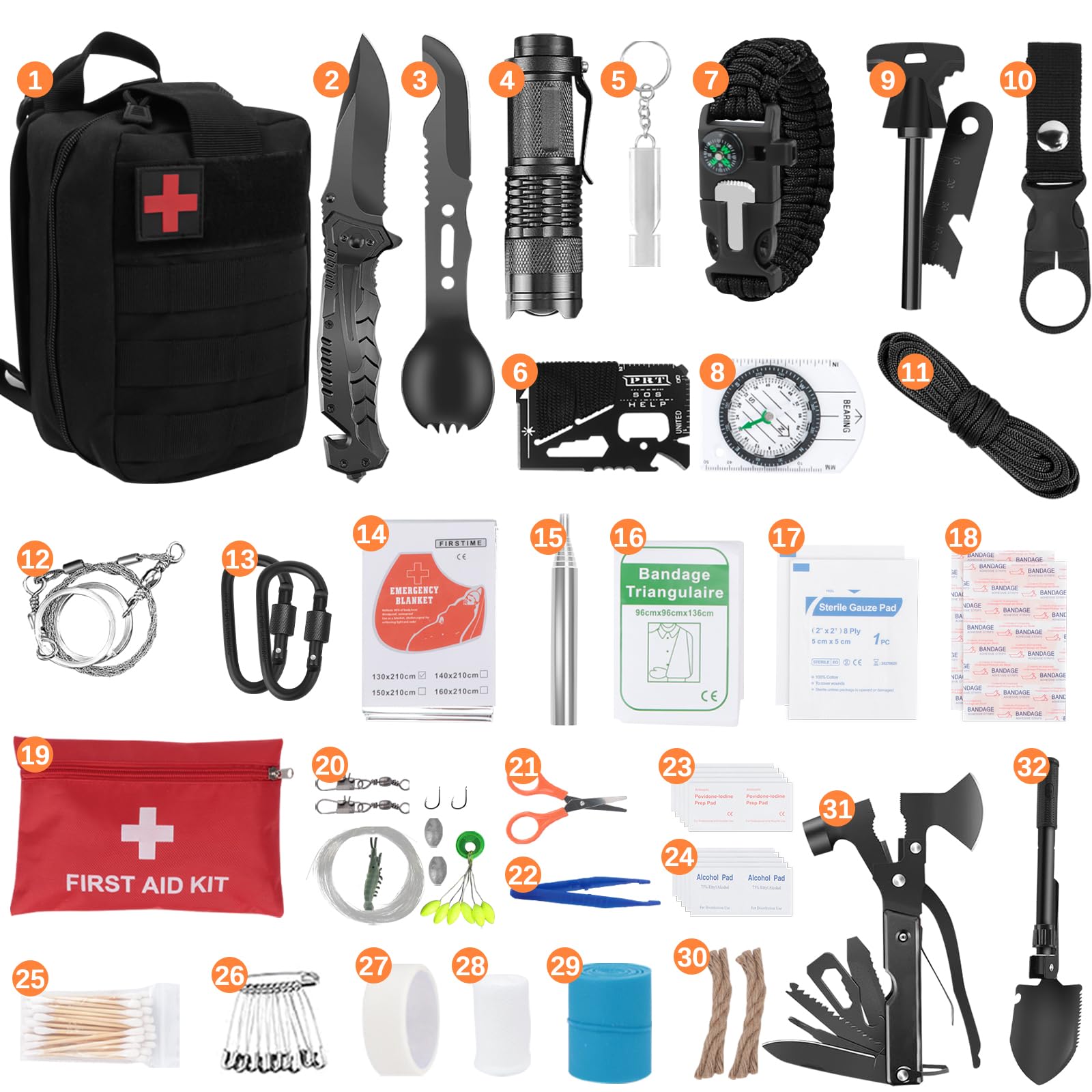 Kit de Supervivencia de Emergencia para Exteriores con Botiquín de Primeros Auxilios, Equipo de Supervivencia con Botiquín de Primeros Auxilios, Regalos para Y Hacen Senderismo Al Aire Libre