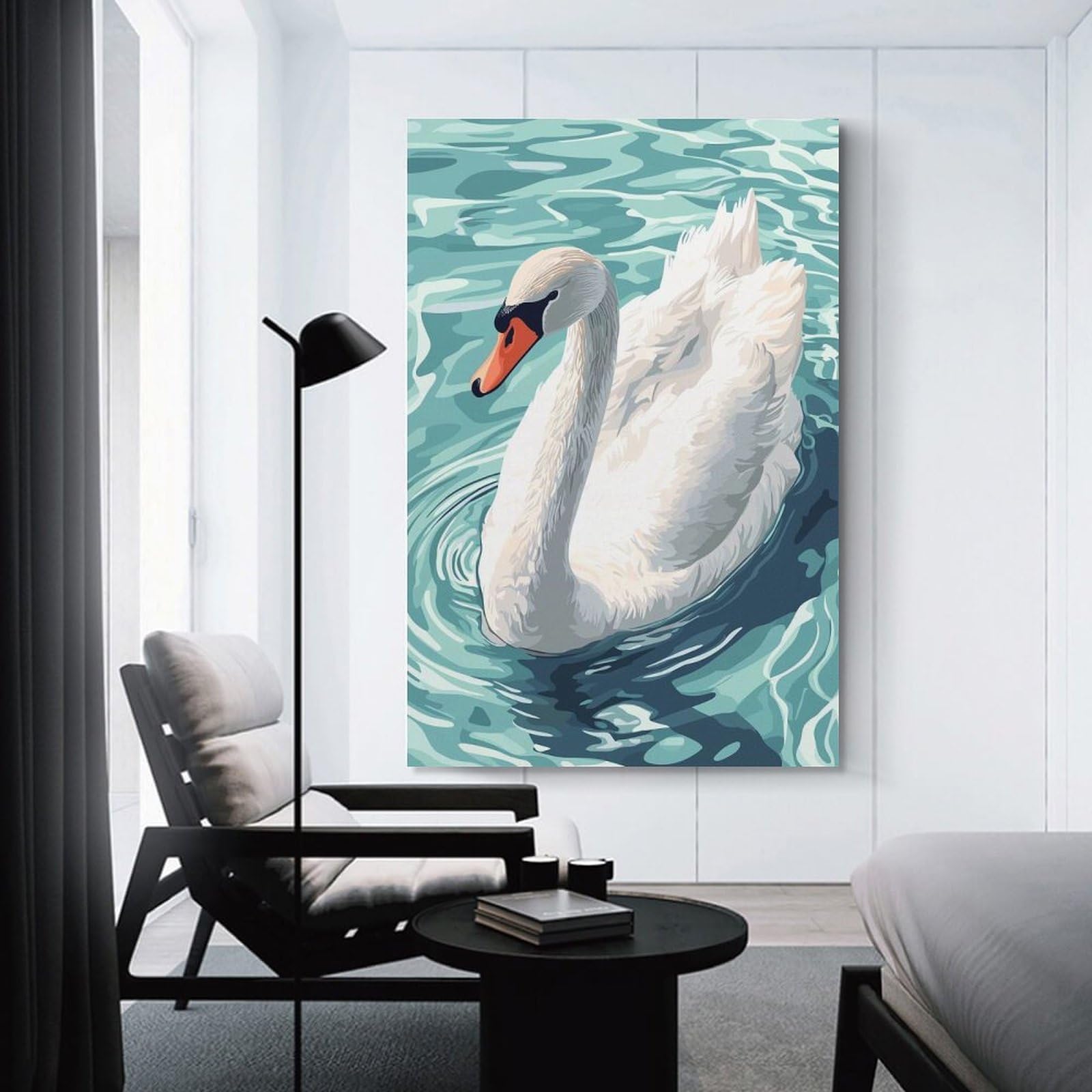 Elegant Swan in Teal Water Decorative Canvas Print, 20x30inch(50x75cm), for Home, Office, Studio Or Guest Room, Canvas Wall Art That Fits Changing Layouts