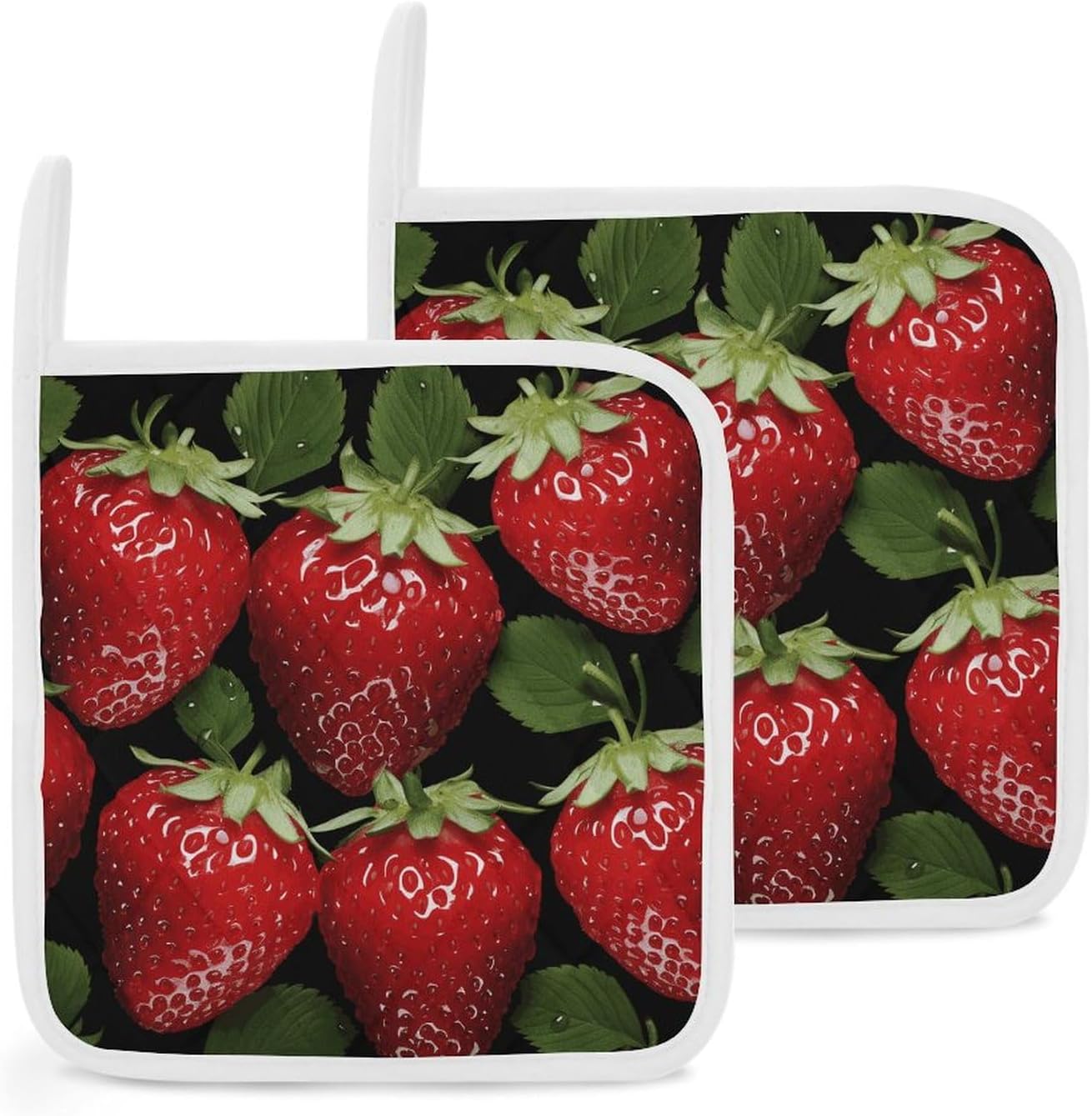 Pot Holder Set of 2 Red Strawberry Printed Potholders for Kitchens Heat Resistant & Non Slip Potholders for Kitchen Cooking Baking BBQ