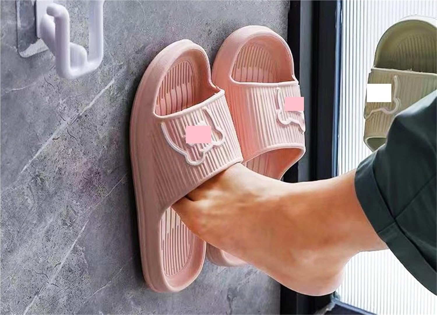 Wall-Mounted Slipper Rack Organisers，Slipper Holde 5 Pcs Bathroom Slipper Hook Bathroom Drain Rack Wall-Mounted Wall Storage Drying Shoe Rack(Green)