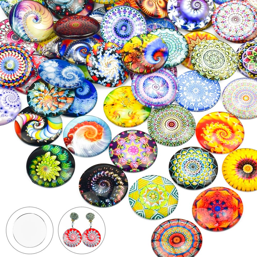 Domkan 100PCS 25mm Cabochon Vetro, Cabochon Vetro Rotondo Mosaico Ciottoli Decorativi Pietre per Creazione di Gioielli, Bracciali, Collane, Lavori Fai da Te