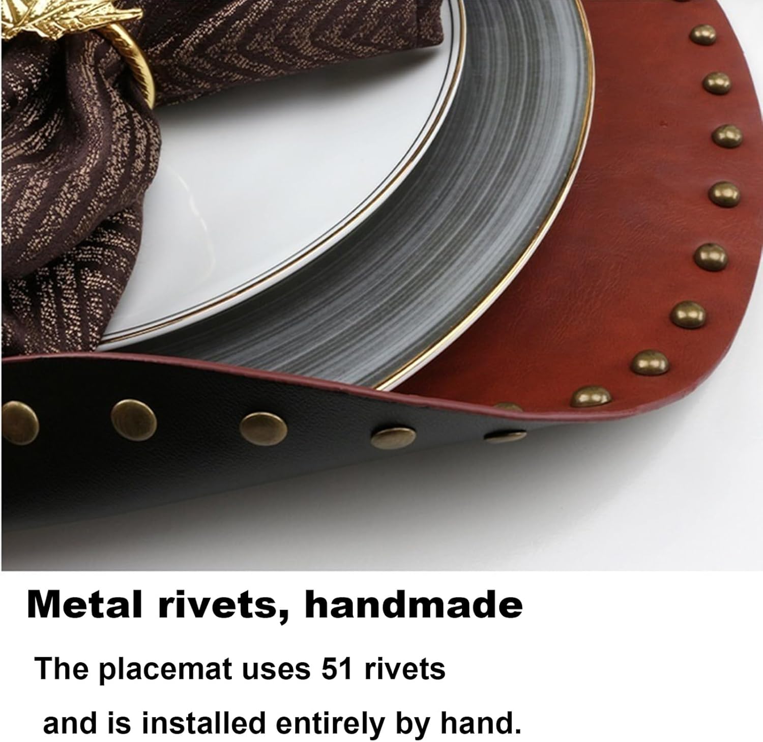 15'' Round Placemats Faux Leather Circle Table Mats Set of 2 Washable Heat Resistant Placemat for Kitchen Breakfast Bar and Coffee Table(Bronze)