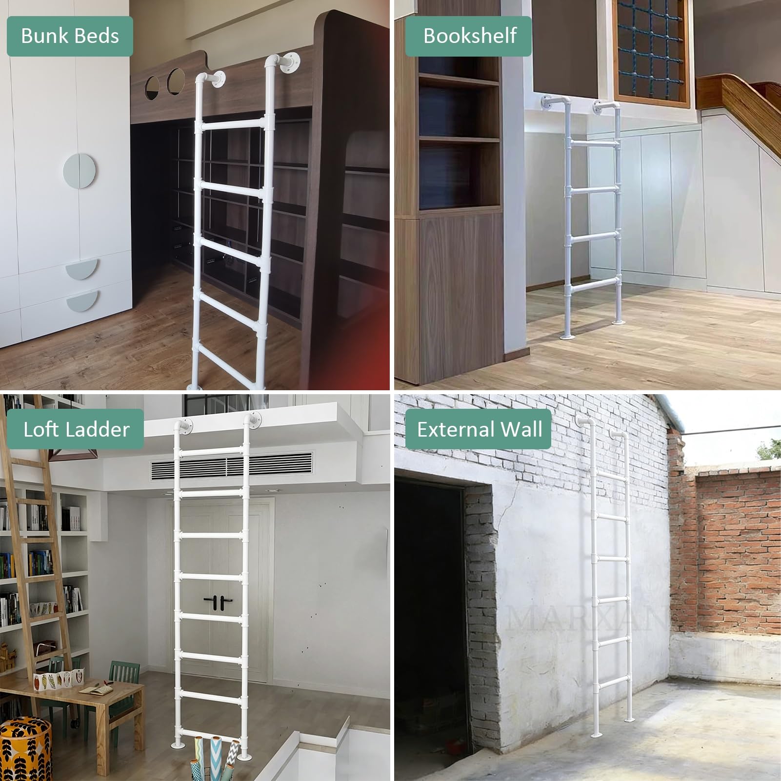 Scala di Uscita di Emergenza Resistente per Casa/Letto a Castello, Scala da Soppalco da Terra in Ferro battuto Bianco con Accessori di Montaggio, Dimensioni Personalizzabili(120cm/47in)