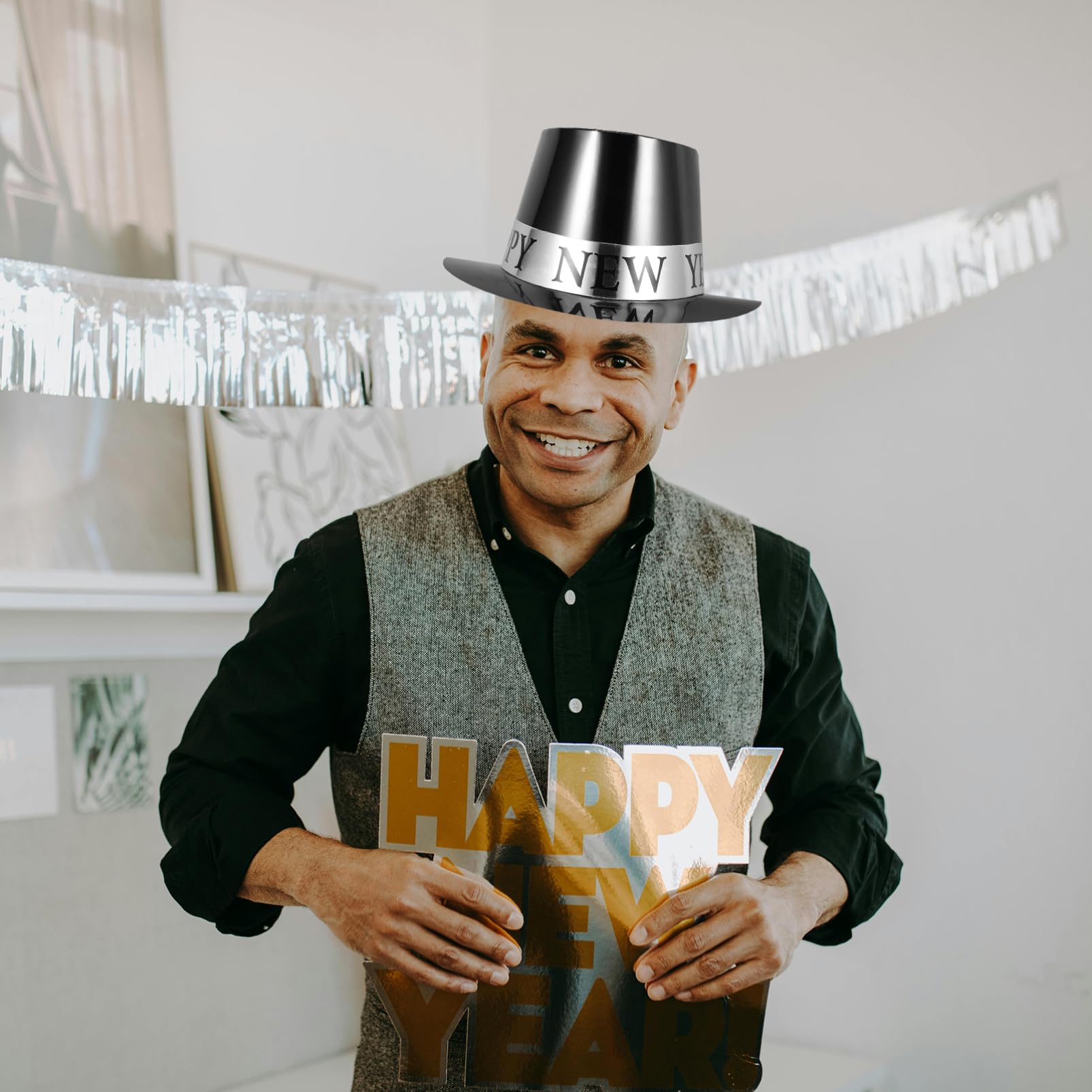 6 Sombreros De Copa De Fiesta De Año Sombreros De Papel Para Nochevieja Decoraciones De Año
