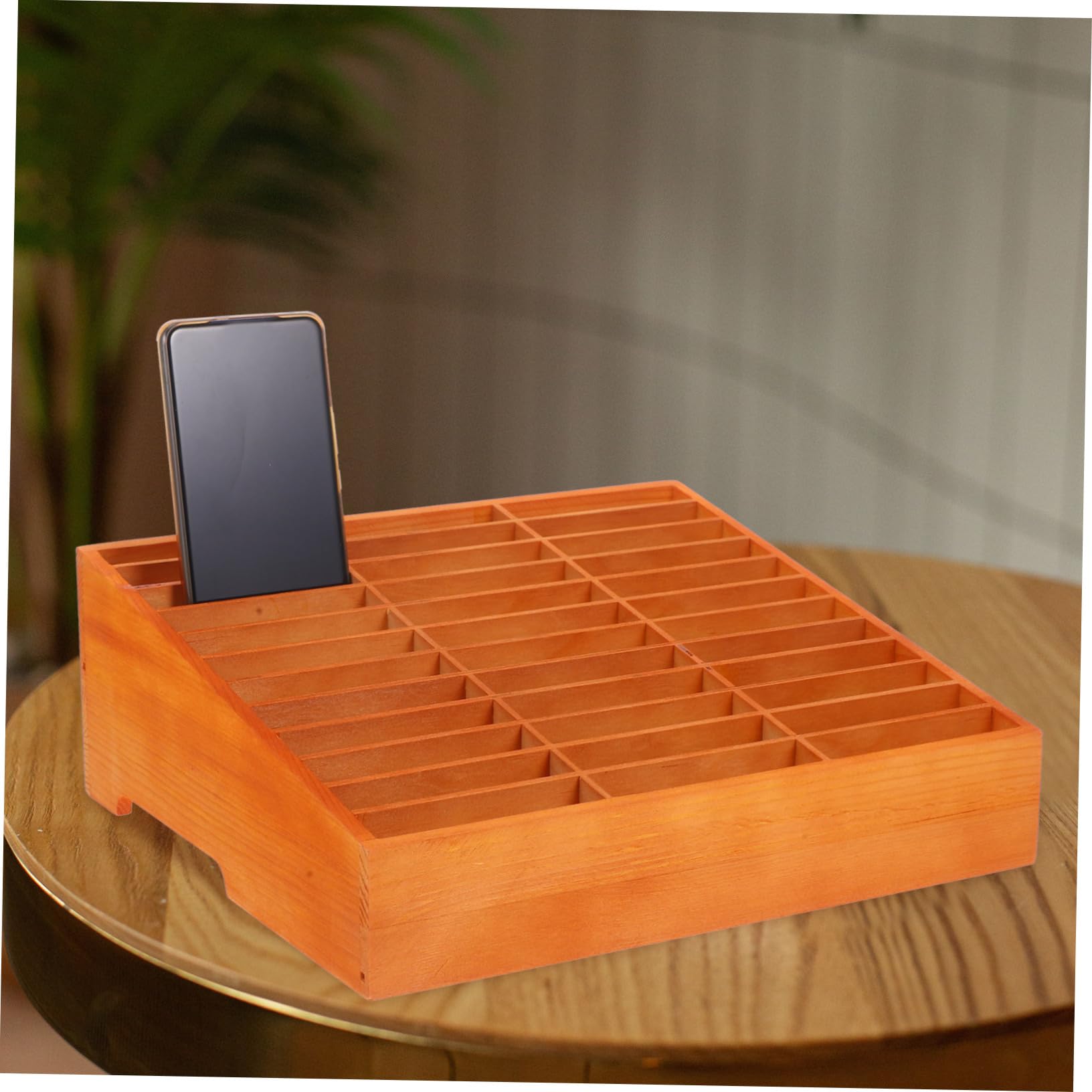 Scatola Porta Cellulari in Legno Scomparti Multipli da Scrivania | Organizer Desktop Multiuso per Ufficio, Struttura Robusta, Spazio per Cartelle e Forniture D’ufficio