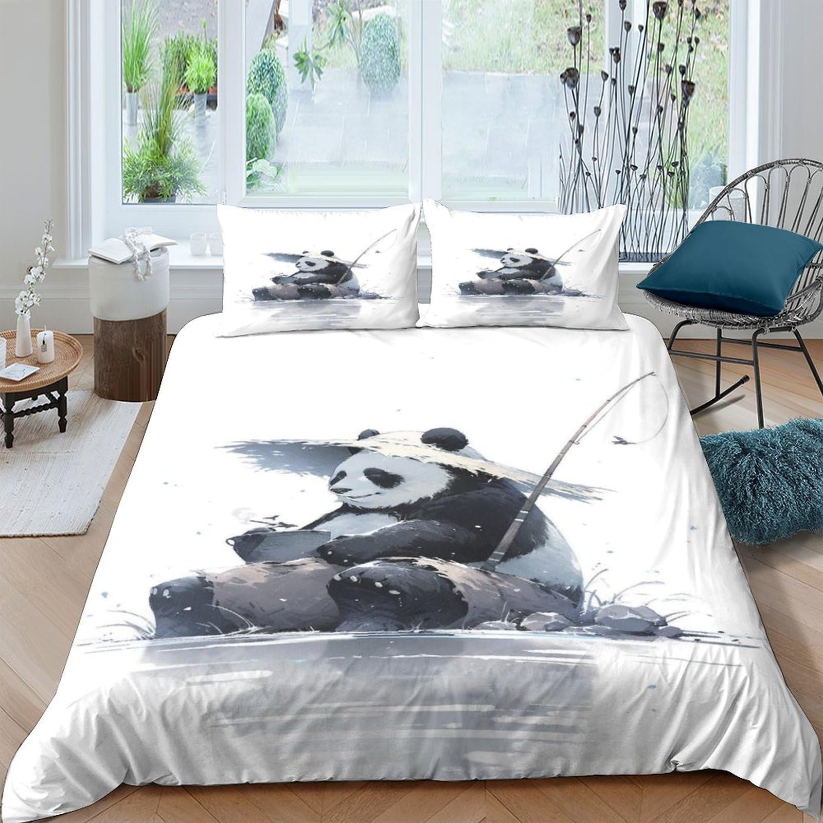 Parure de lit panda 3 pièces en microfibre hypoallergénique contre la transpiration