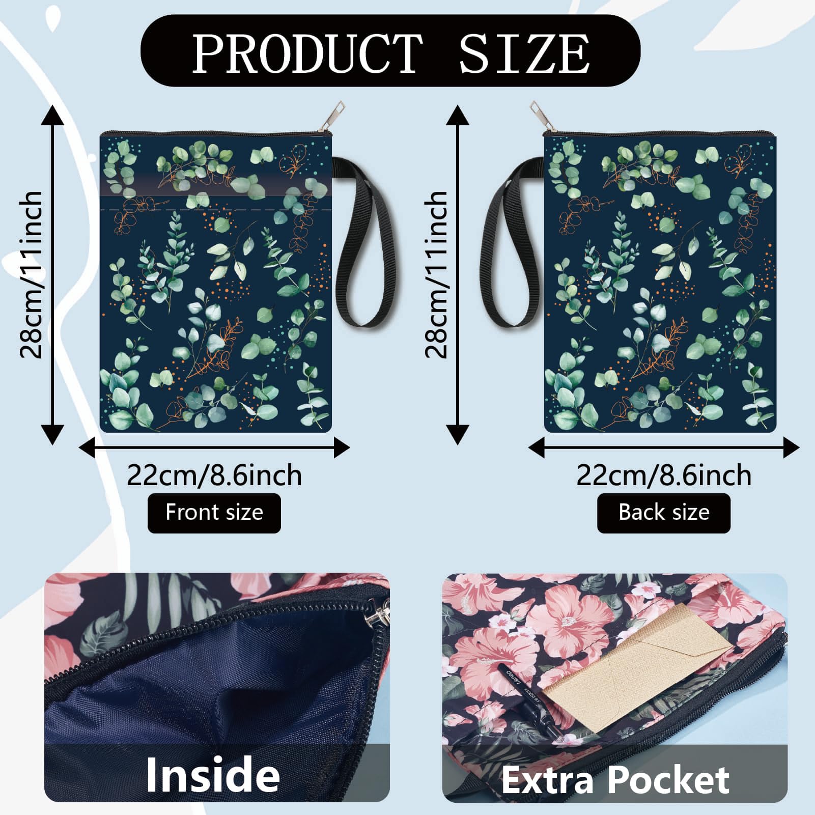 CRASPIRE Leaf Book Covers Plant Book Sleeve Book Protector for Paperbacks Washable Fabric Cloth Book Cover with Zipper and Extra Sleeve Pocket for Book Lovers Classmate Gifts - Image 2