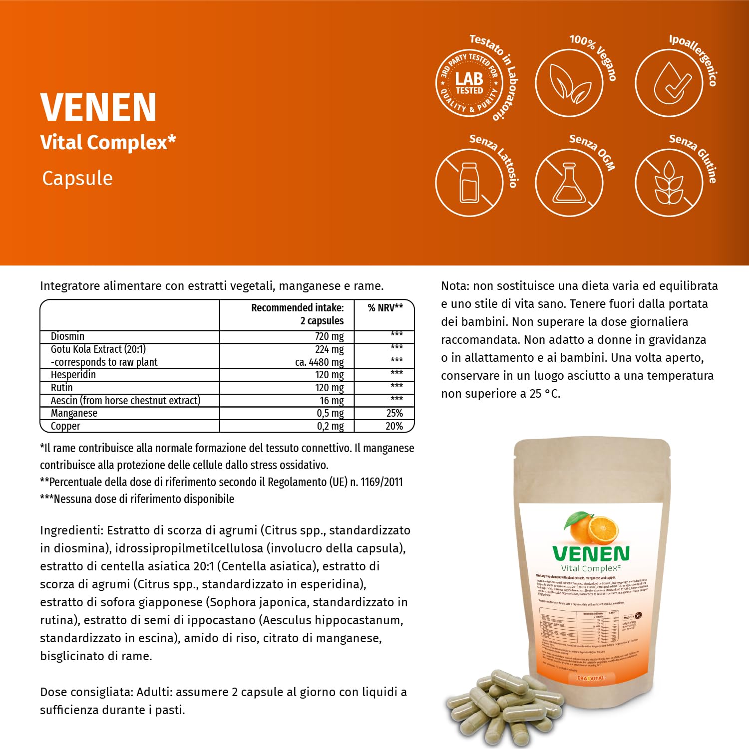 Venen Vitalkomplex – mit Diosmin, Hesperidin, Rutin & Rosskastanie (Aescin) – plus Gotu Cola, Mangan & Kupfer – vegan (360 Stück (1er Pack))