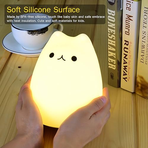 Miniatura 5 de WoneNice Linda Luz Nocturna de Silicona de Gatito con Control Remoto, Luces Nocturnas de Silicona Kawaii que Cambian de Color, Regalo para Mujeres,