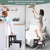 Vista 3 de Domax Taburetes de madera de bambú para niños, taburete para niños pequeños, para lavabo de baño, cama alta, inodoro, cocina, taburete de madera