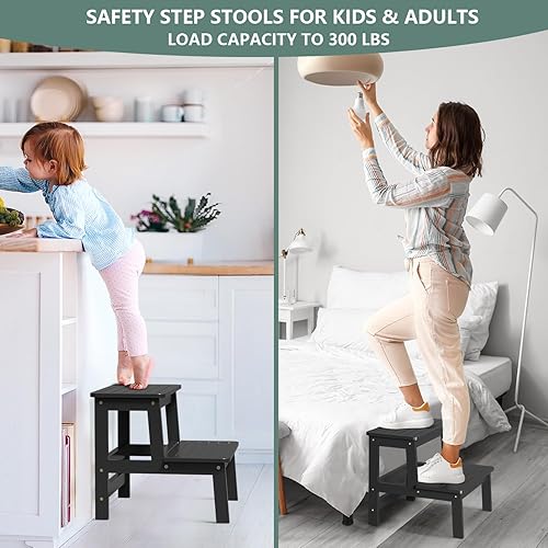 Miniatura 3 de Domax Taburetes de madera de bambú para niños, taburete para niños pequeños, para lavabo de baño, cama alta, inodoro, cocina, taburete de madera