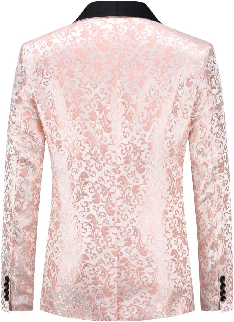 Cloudstyle Mens 2 Piece Floral Jacquard Dress Suit Set 1 Button Print Dinner Jacket Pants - Image 3