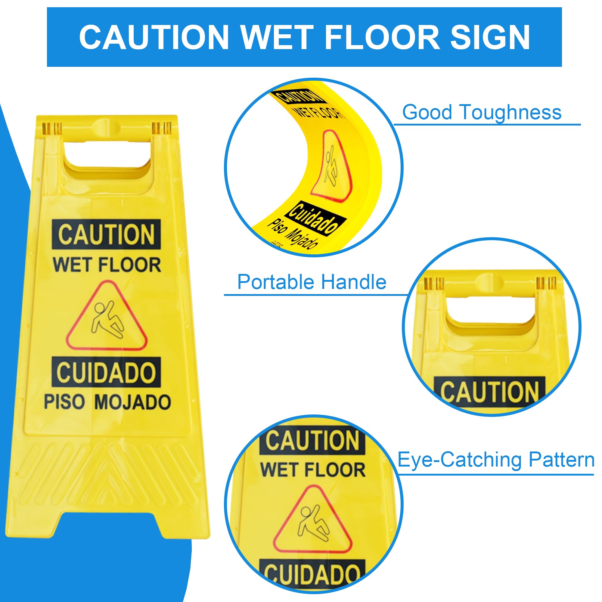 OrangeStar 12-Pack Caution Wet Floor Sign, 23.2” Double-Sided Bilingual Warning Signs for Commercial Use, Foldable A-Shaped Frame Safety Sign, Yellow