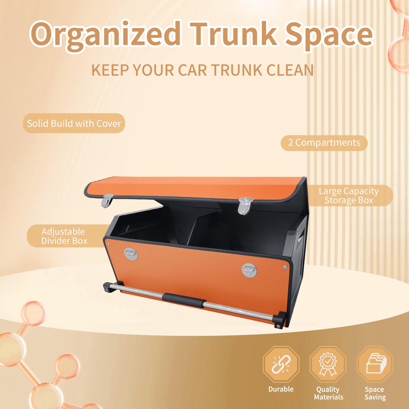Organizer Bagagliaio Auto, Maniglia Push-pull, Cuoio Pieghevole 2 Scomparti Organizer Auto Bagagliaio, Adatto per Tutti i Tipi SUV, Minivan (69 * 29 * 31cm)