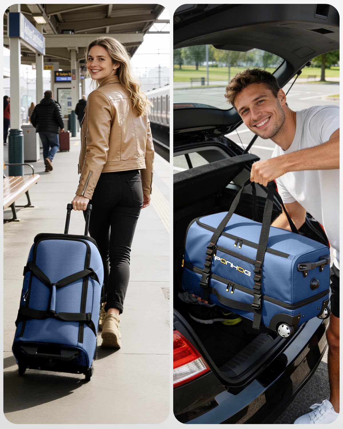 Bolsa de Viaje con Ruedas, Bolsa de Viaje Trolley con Ruedas Grande Ampliable para Deportes Vacaciones, 55cm/56cm/65cm