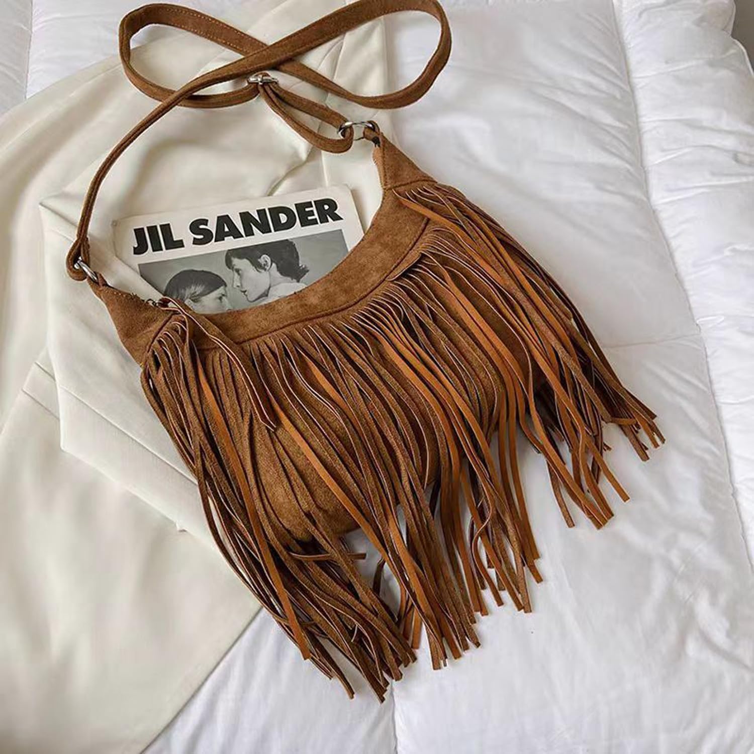 Women Fashion Fringe Purse Crossbody Bags Vegan Suede Hippie Tassel Hobo Shoulder Bag Vintage Handbags - Image 2