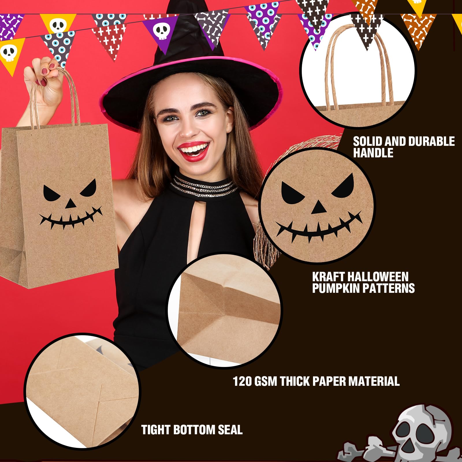50PCS Happy Halloween Gift Bag Pumpkin Ghost Tie Pockets Candy Plastic Bag Sweet