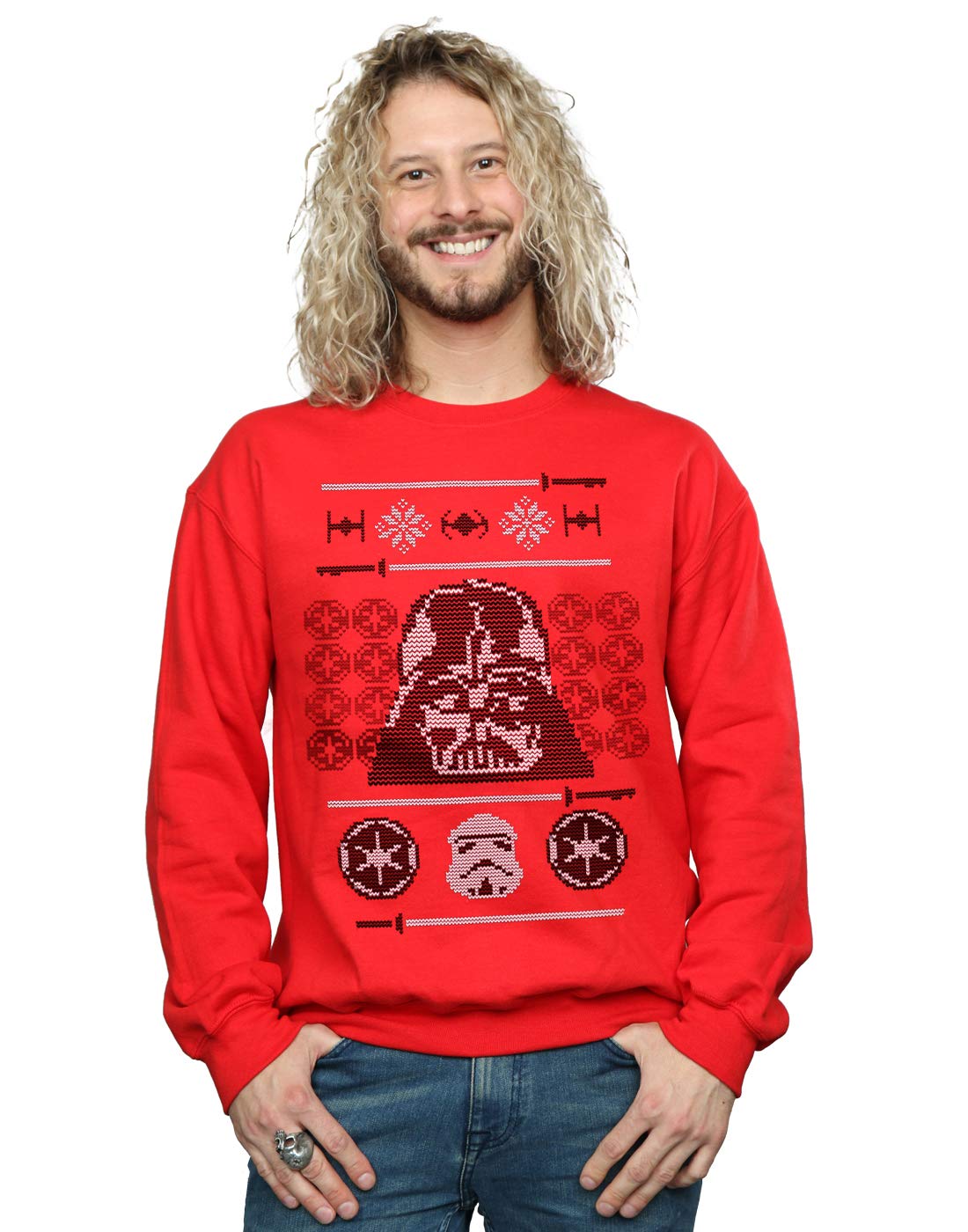 Absolute Cult Men's Red Star Wars Christmas Vader Head Fair Isle Sweatshirt XXXXX-Large