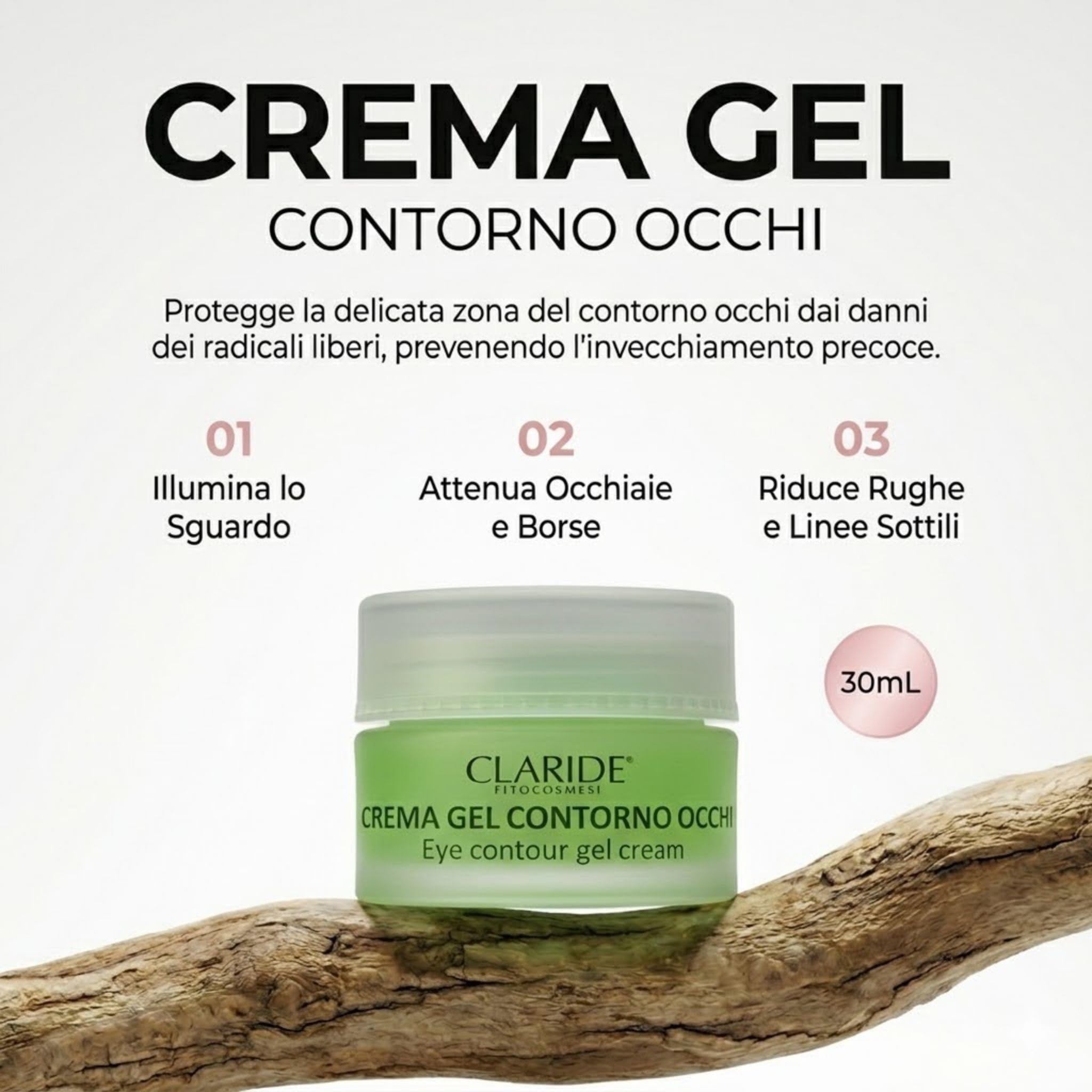 Crema Gel Contorno Occhi, Formula Antiossidante con Tè Verde, Coenzima Q10 e Vitamina E, per Tutti i Tipi di Pelle, (30 ml)